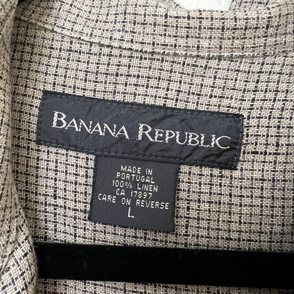 Banana Republic 100% Linen Button Down Shirt Windowbox Check Slim Fit Size Large - Picture 3 of 9